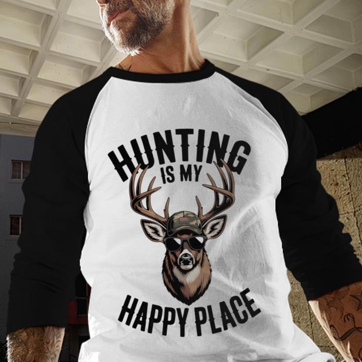 Camo Deer Hunting Is My Happy Place Dad Hunter Men Baseball Raglan Shirt