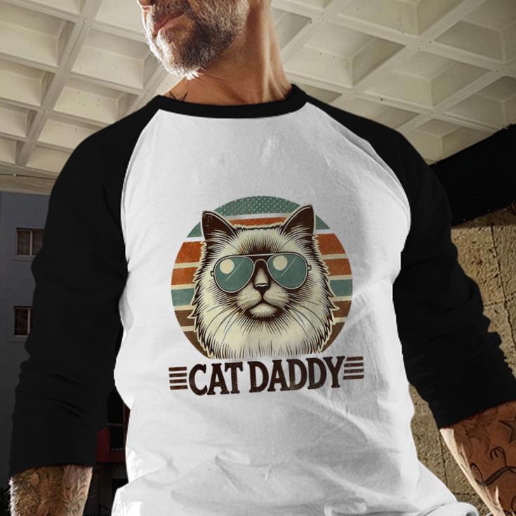 Cat Daddy Cool Ragdoll Cat Father's Day Retro Cat Dad Men Baseball Raglan Shirt