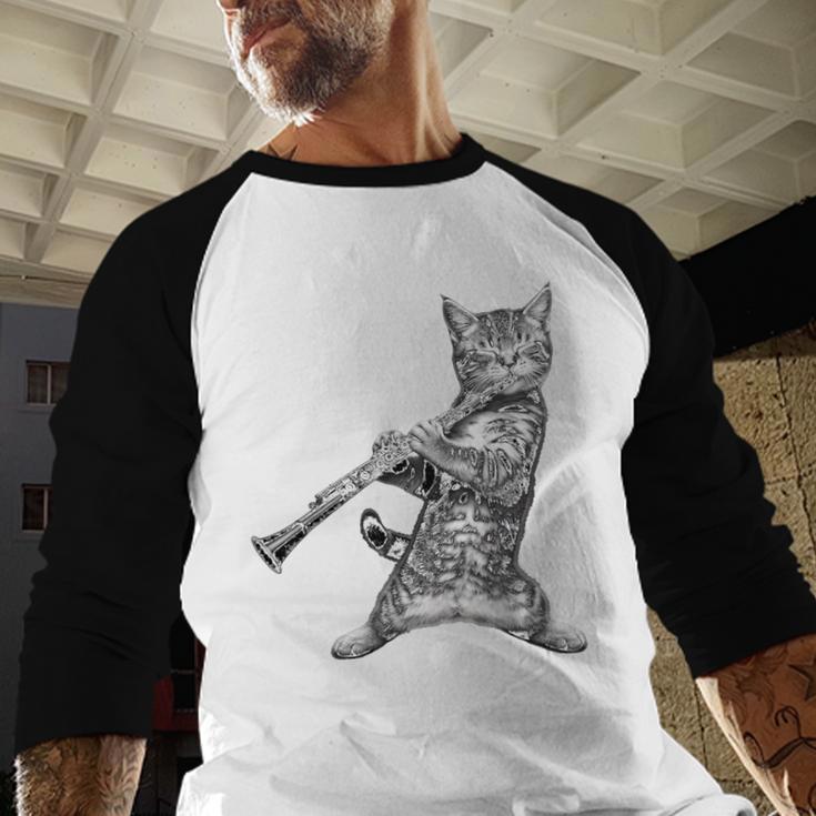Cat Playing The Clarinet For Cat Lover Cat Mom Cat Dad Men Baseball Raglan Shirt