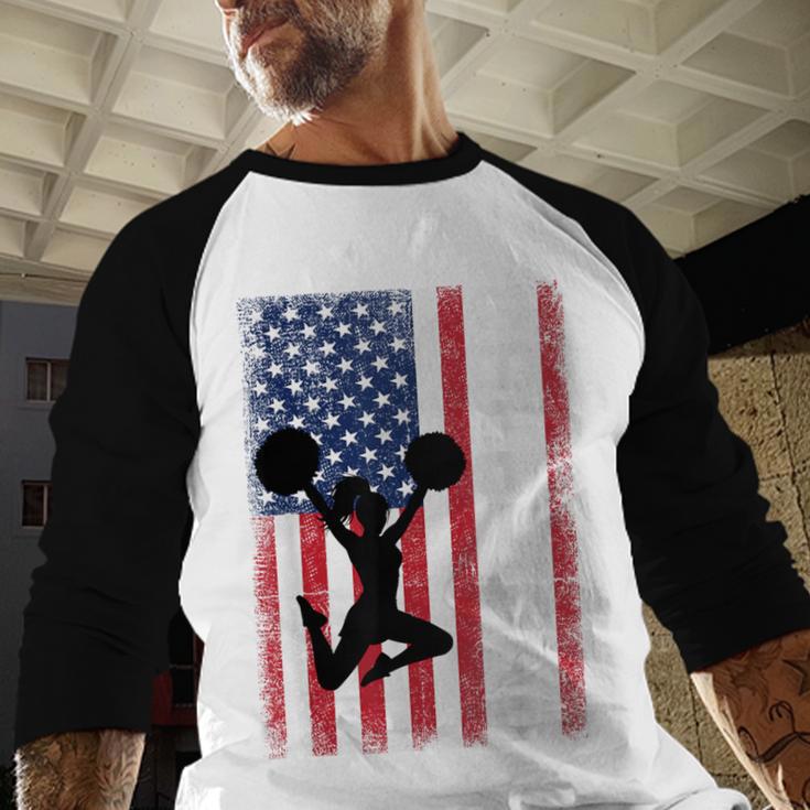 Cheer Dad American Flag Cheerleader Support Men Baseball Raglan Shirt