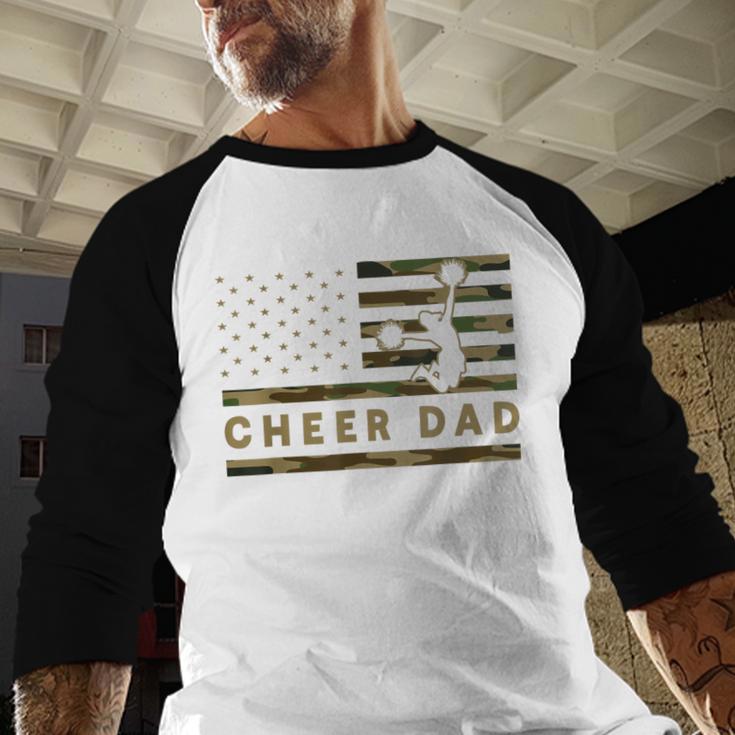 Cheer Dad Camo American Flag Cheerleader Supporter Men Baseball Raglan Shirt