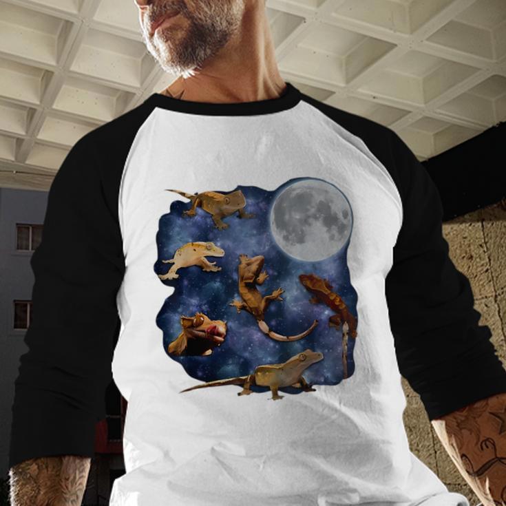 Crested Gecko Moon Retro Reptile Mom Dad Breeder Lover Men Baseball Raglan Shirt