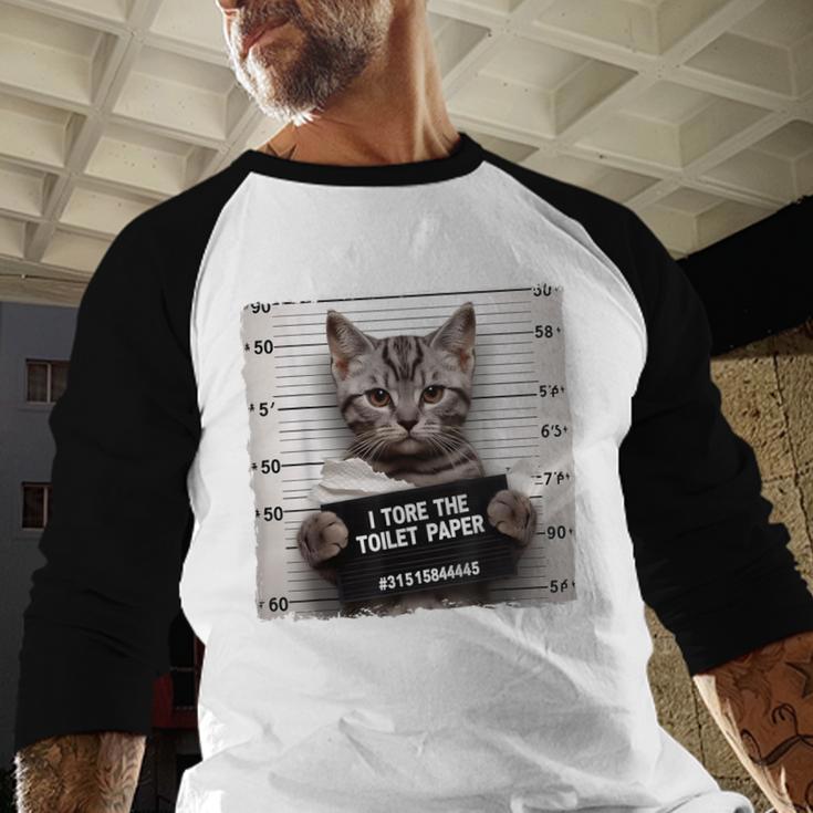 Cute Cat Mugshot Humorous Cat For Cats Lover Cat Mom Cat Dad Men Baseball Raglan Shirt