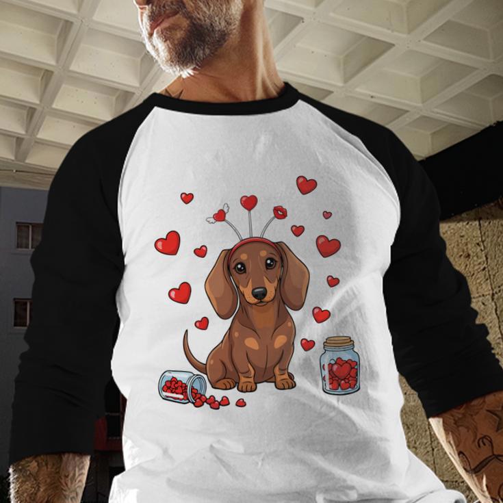 Cute Dachshund Valentine's Day Heart Love Dog Mom Dog Dad Men Baseball Raglan Shirt