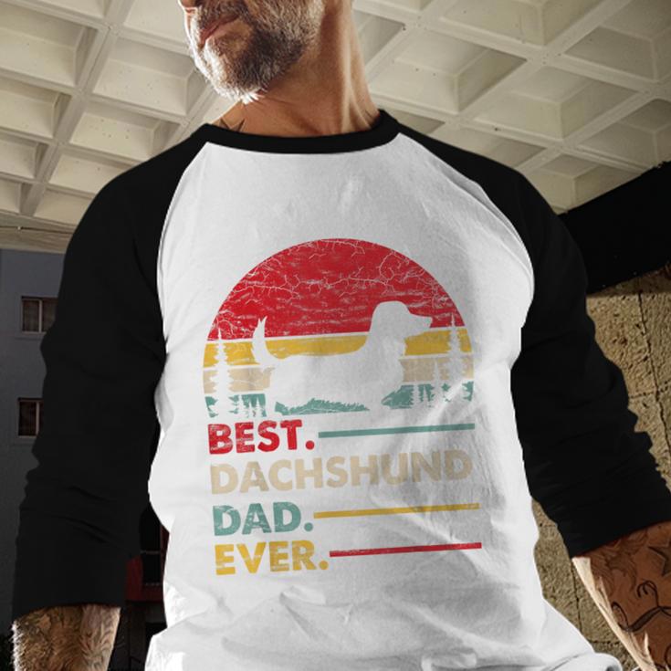 Dachshund Long Haired Best Dad Ever Dog Vintage Retro Men Baseball Raglan Shirt