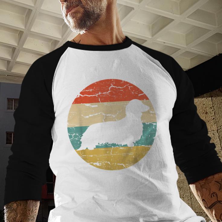 Dachshund Long Haired Dog Vintage Mom Dad Retro Men Baseball Raglan Shirt