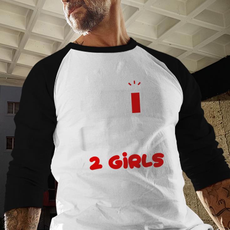 Dad Of 2 Girls Low Battery Daddy Of Two Girls Father Men Baseball Raglan Shirt
