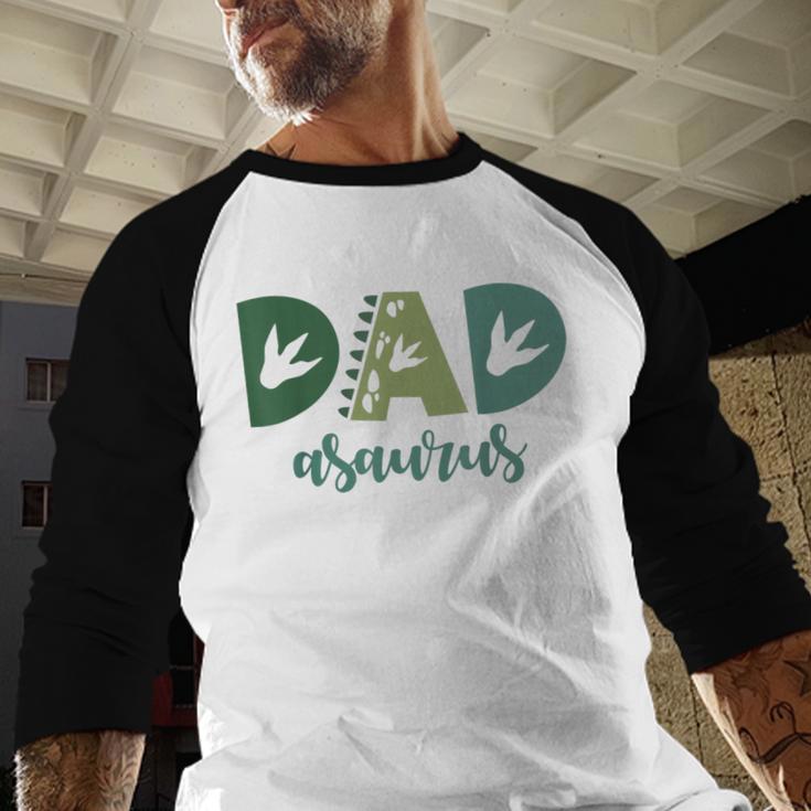 Dad Asaurus Dinosaur Birthday Mom Dad Birthday Boy T-Rex Men Baseball Raglan Shirt