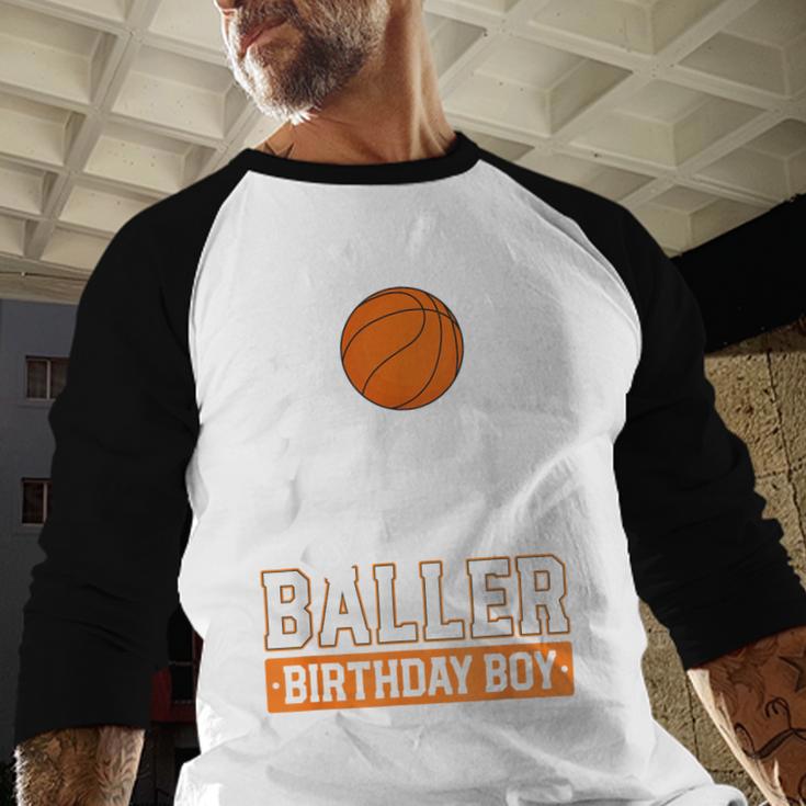 Dad Of The Baller Birthday Boy Basketball Themed Party Men Baseball Raglan Shirt