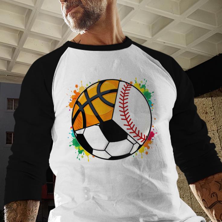 Dad Of Ballers Baseball Soccer Basketball Dad Men Baseball Raglan Shirt