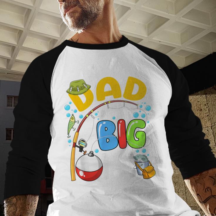Dad Of The Big One Fishing Birthday Boy Family Party Men Baseball Raglan Shirt