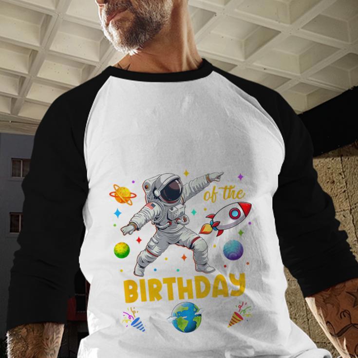 Dad Of The Birthday Boy Astronaut Outer Space Birthday Men Baseball Raglan Shirt