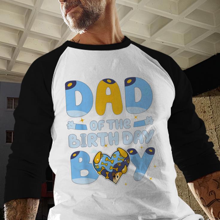 Dad Of The Birthday Boy Blue Dog Family Matching Men Baseball Raglan Shirt