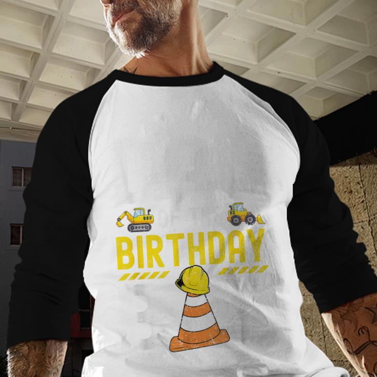 Dad Of The Birthday Boy Construction Worker Bday Men Baseball Raglan Shirt