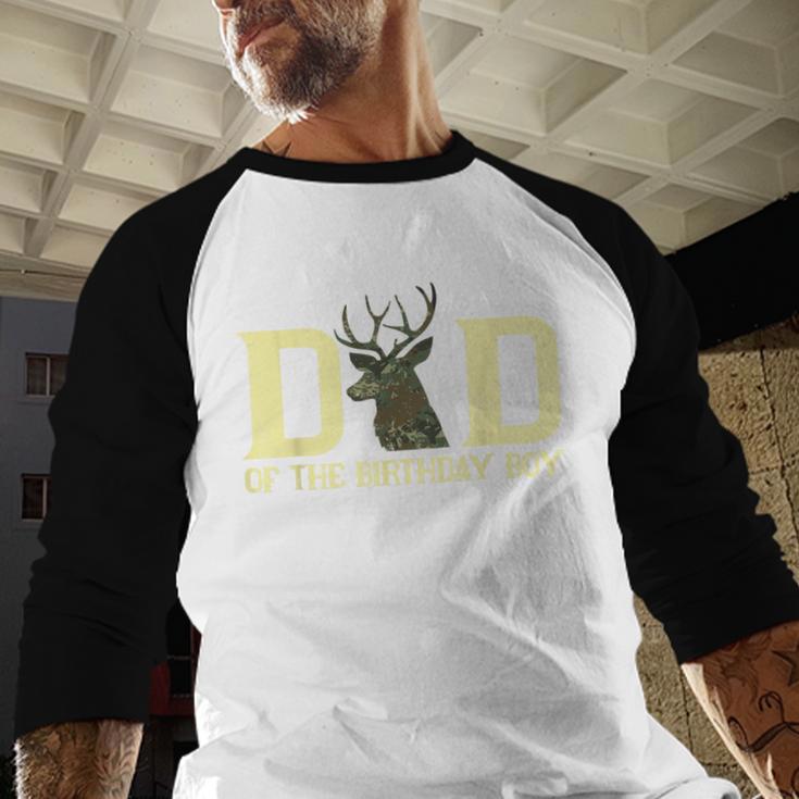 Dad Of The Birthday Boy Deer Hunter Camouflage Flag Men Baseball Raglan Shirt