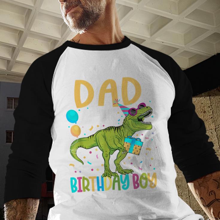 Dad Of The Birthday Boy Family Matching Dinosaur Squad Men Baseball Raglan Shirt