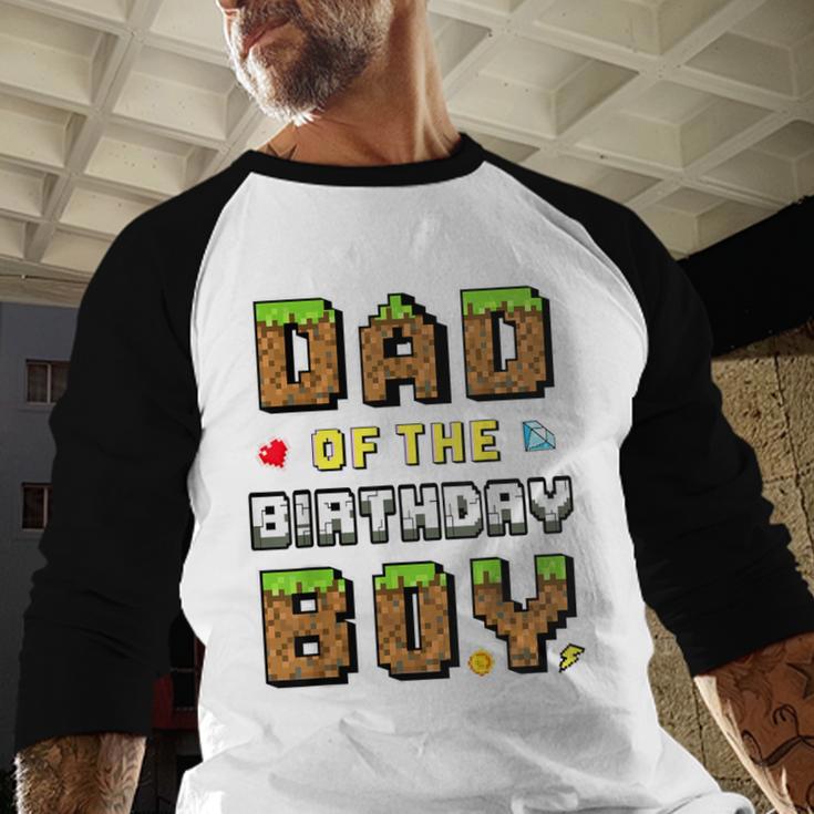 Dad Of The Birthday Boy Gamer Pixel Birthday Party Matching Men Baseball Raglan Shirt