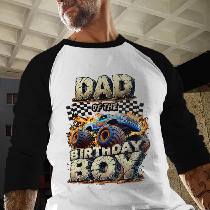 Dad Of The Birthday Boy Monster Truck Family Matching Party Men Baseball Raglan Shirt