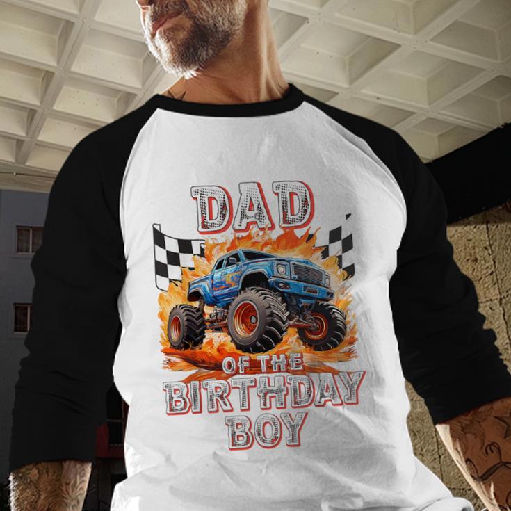 Dad Of The Birthday Boy Monster Truck Birthday Men Baseball Raglan Shirt