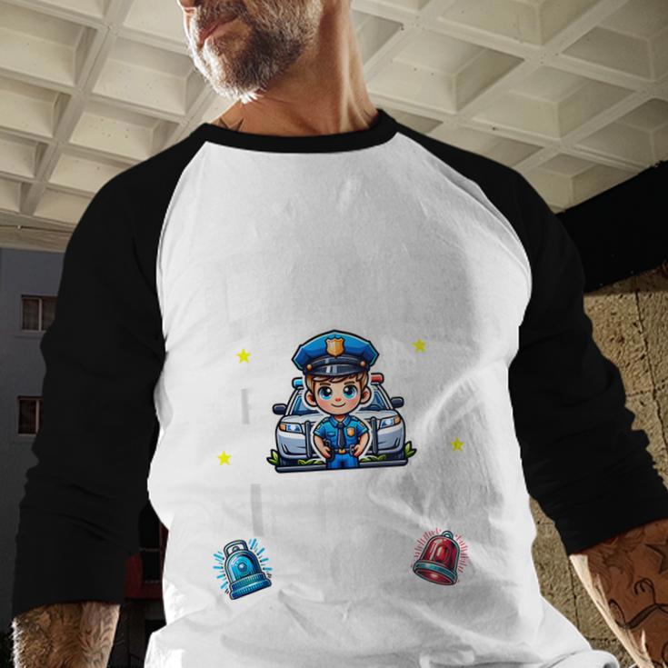 Dad Of The Birthday Boy Police Car Policeman Police Officer Men Baseball Raglan Shirt