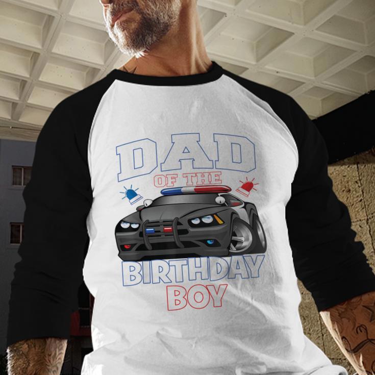 Dad Of The Birthday Boy Policeman Officer Party Men Baseball Raglan Shirt