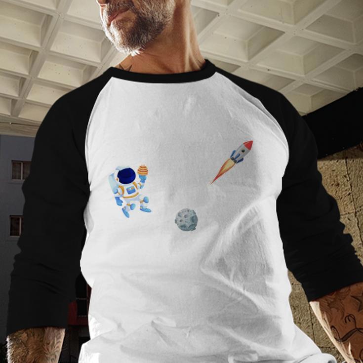 Dad Of The Birthday Boy Space Astronaut Birthday Family Men Baseball Raglan Shirt