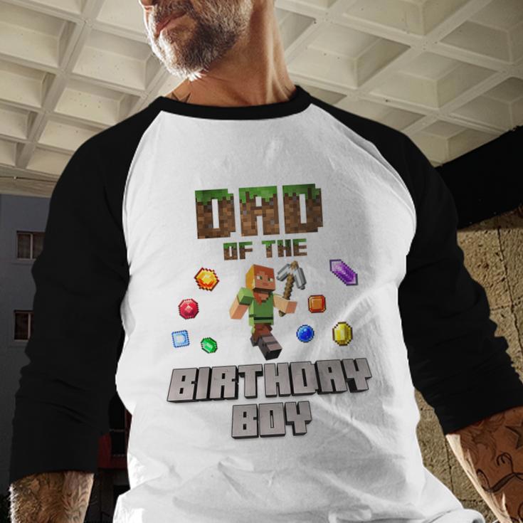 Dad Of The Birthday Boy Video Gamer Pixel Number Men Baseball Raglan Shirt