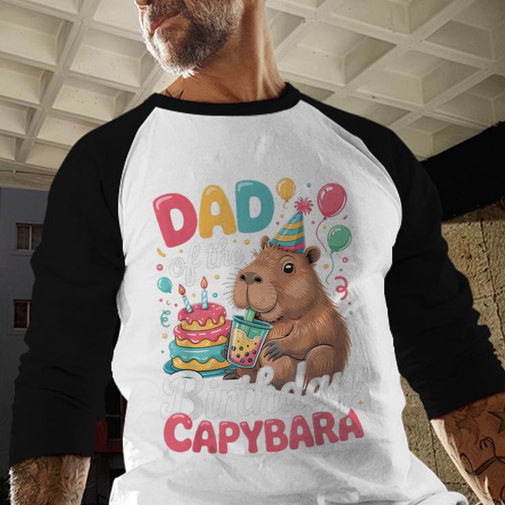 Dad Of The Birthday Capybara Boba Tea Girl Bday Party Family Men Baseball Raglan Shirt
