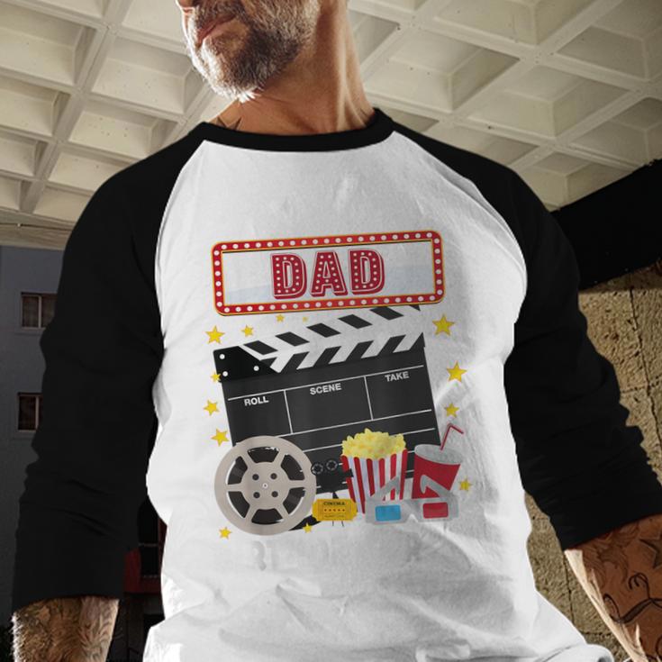 Dad Birthday Crew Movie Night Theme Matching Party Men Baseball Raglan Shirt