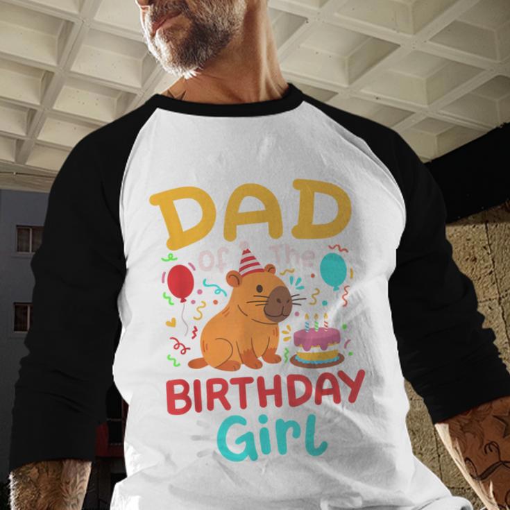 Dad Of The Birthday Girl Kids Cute Capybara Bday Family Men Baseball Raglan Shirt