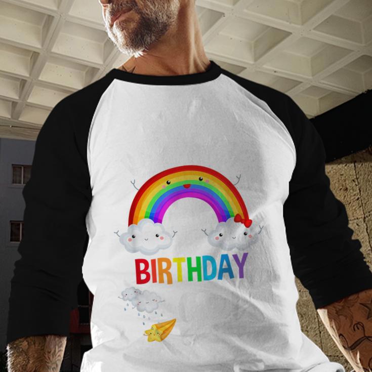 Dad Of The Birthday Girl Rainbow B-Day Matching Family Men Baseball Raglan Shirt