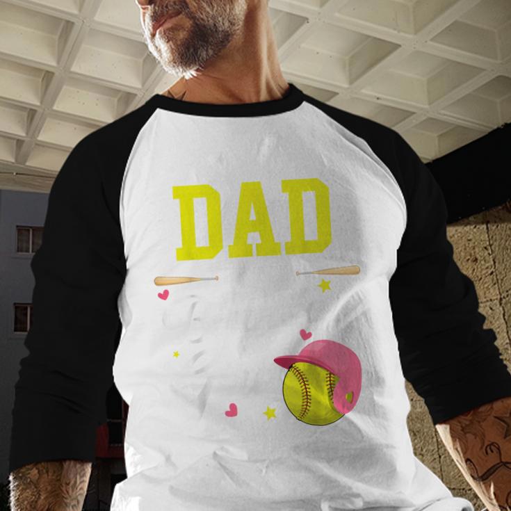 Dad Of The Birthday Girl Softball Player Theme B-Day Daddy Men Baseball Raglan Shirt