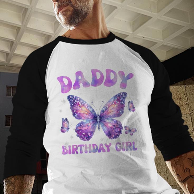 Dad Of The Birthday Girl Tie Dye Butterfly Birthday Family Men Baseball Raglan Shirt