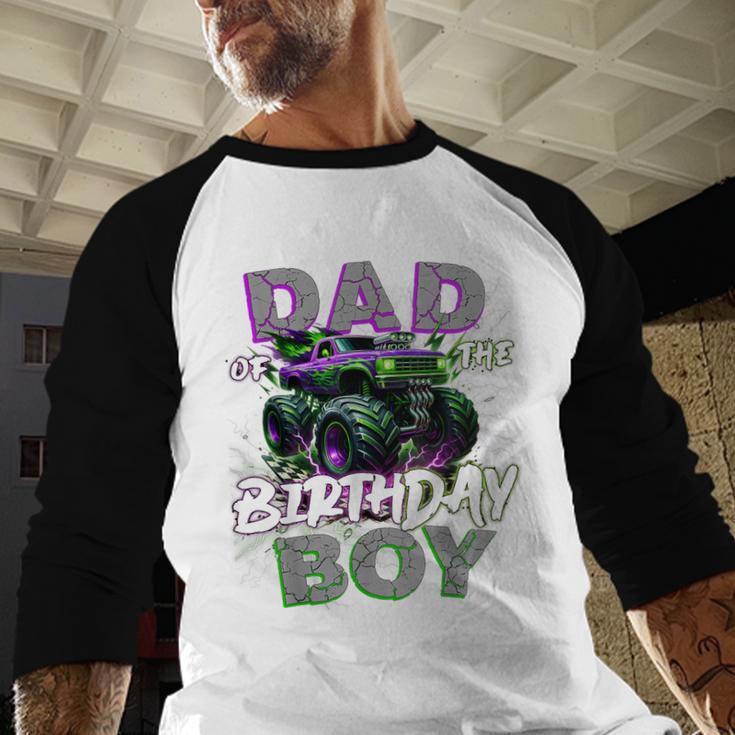 Dad Of The Birthday Monster Truck Family Matching Party Men Baseball Raglan Shirt