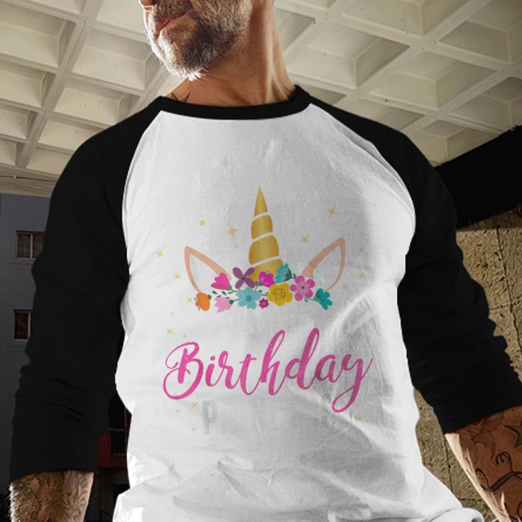 Dad Of The Birthday Princess Father Unicorn Birthday Men Baseball Raglan Shirt