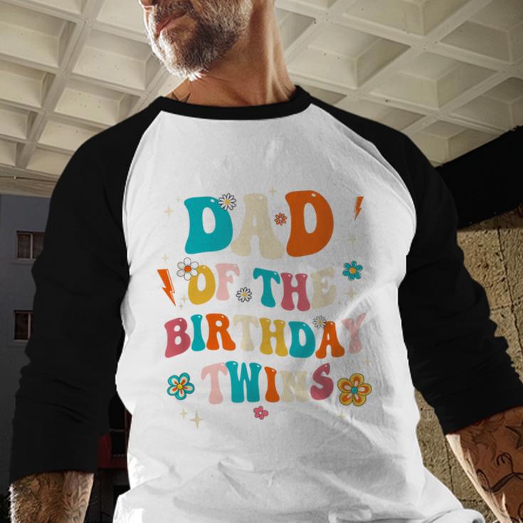 Dad Of The Birthday Twins Boys Girls Party Retro Bday Men Baseball Raglan Shirt