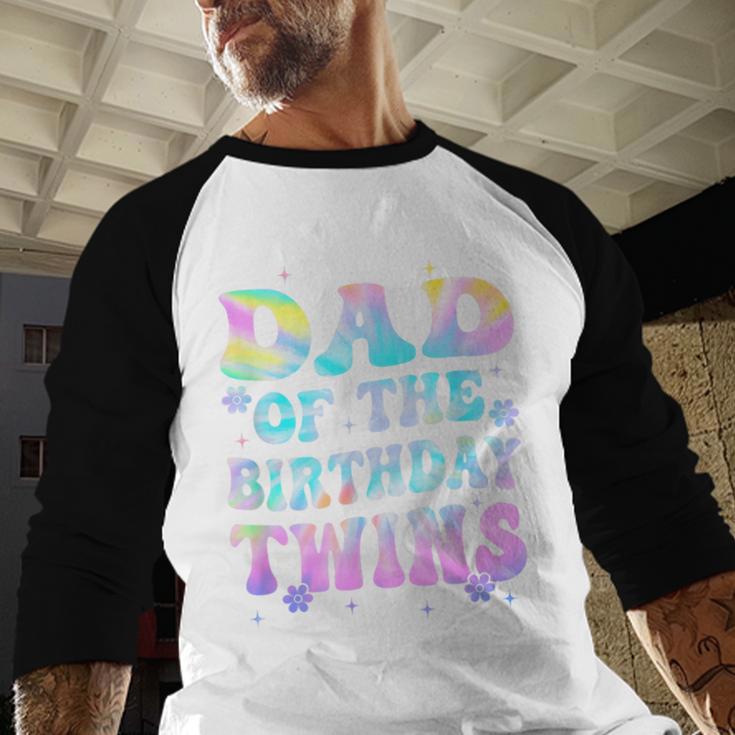 Dad Of The Birthday Twins Girls Kids Party Retro Bday Men Baseball Raglan Shirt