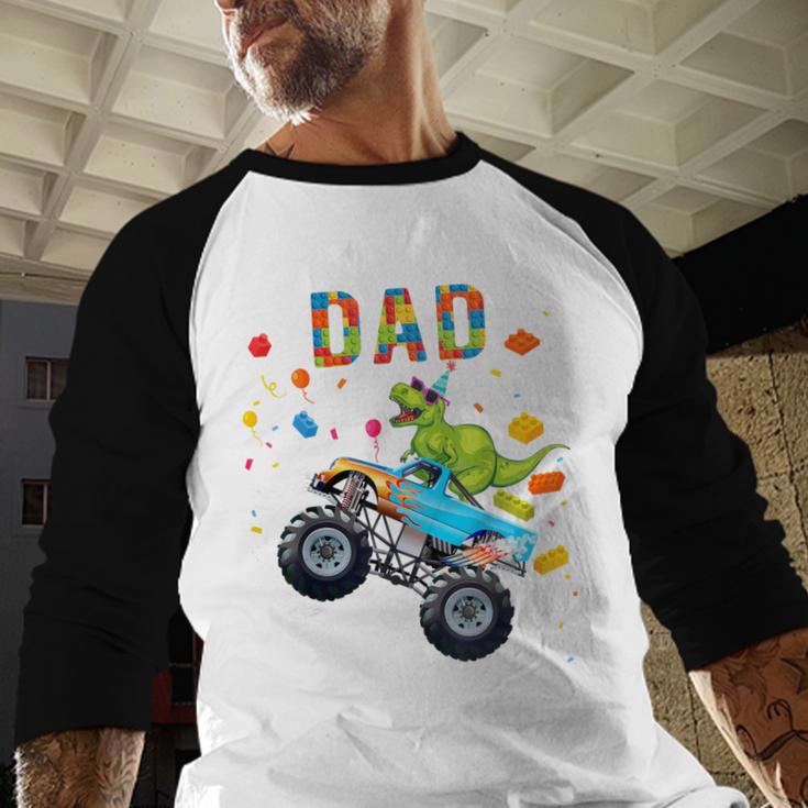 Dad Building Blocks Monster Truck Dinosaur Birthday Men Baseball Raglan Shirt Dad Building Blocks Monster Truck Dinosaur Birthday Men Baseball Raglan Shirt