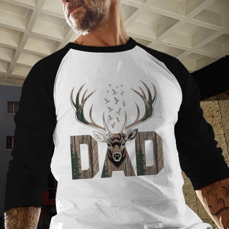 Dad Deer Hunting Camo Father Hunters Buck Camouflage Nature Men Baseball Raglan Shirt