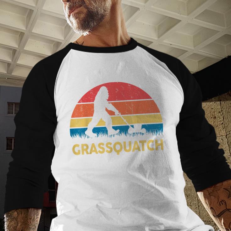 Dad Lawn Mowing Grassquatch Bigfoot Mower Garden Men Baseball Raglan Shirt