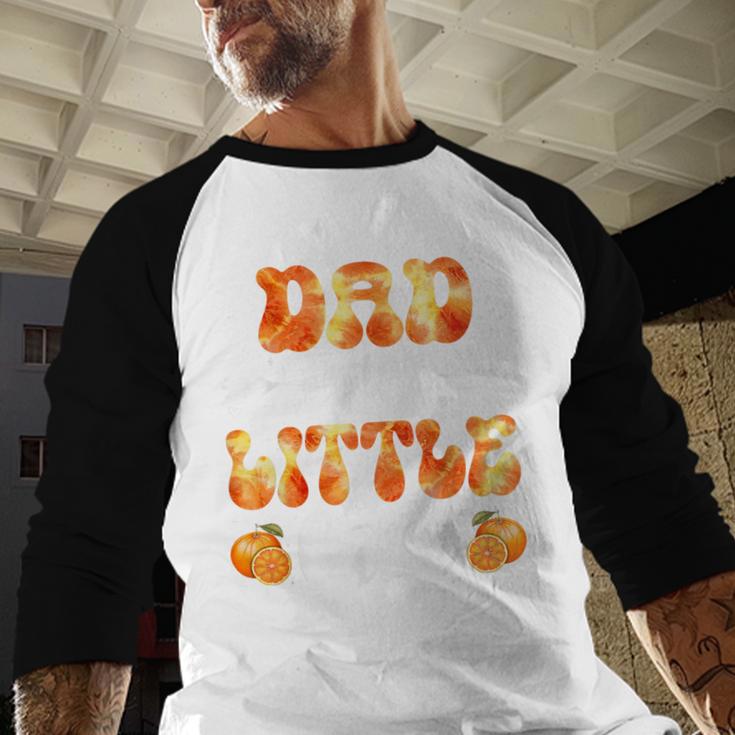 Dad Little Cutie Baby Shower Orange 1st Birthday Party Men Baseball Raglan Shirt