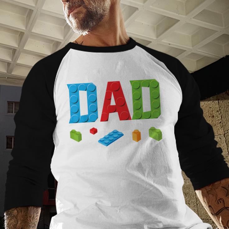 Dad Master Builder Building Bricks Blocks Family Set Parents Small Men Baseball Raglan Shirt