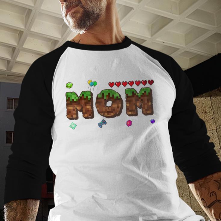 Dad And Mom Of The Birthday Boy Pixel Game Matching Family Men Baseball Raglan Shirt