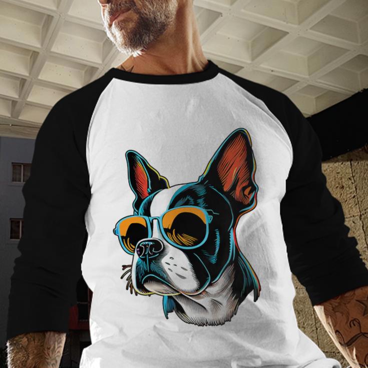 Dad Mom Cool Dog Sunglasses Boston Terrier Men Baseball Raglan Shirt