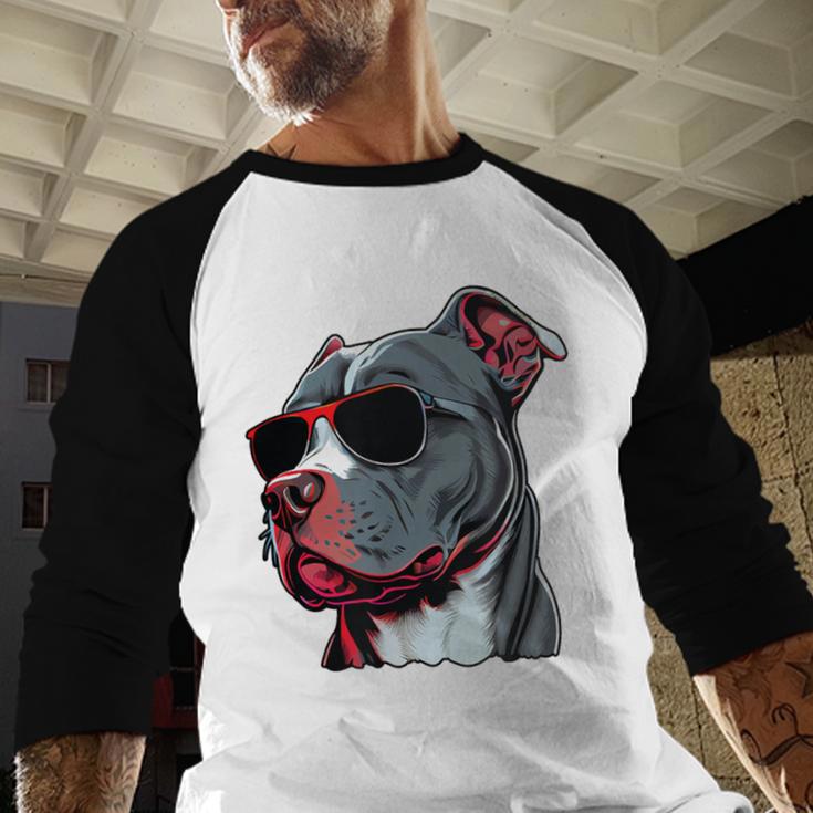 Dad Mom Cool Dog Sunglasses Pitbull Men Baseball Raglan Shirt