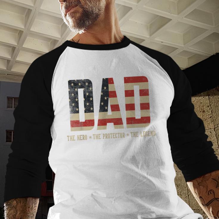 Dad Protector Hero Legend USA Flag Dad Father's Day Men Baseball Raglan Shirt
