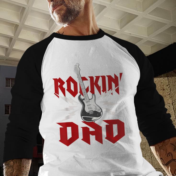 Dad Rockin One Birthday Family Matching Rock Guitar Men Baseball Raglan Shirt