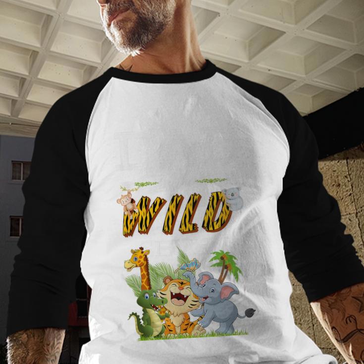 Dad Of The Wild Seven Animal Safari 7th Birthday Party Men Baseball Raglan Shirt
