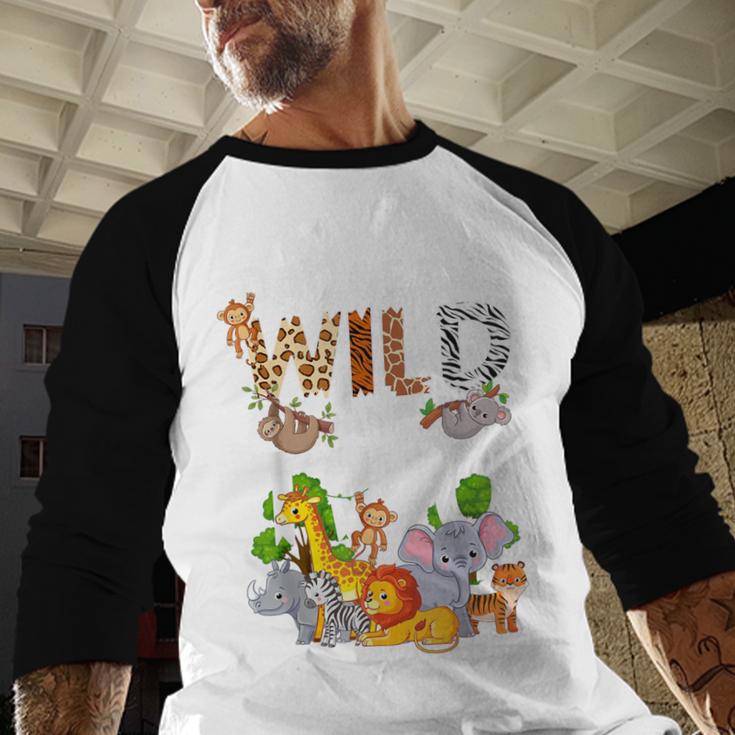 Dad Of The Wild Two Zoo 2nd Birthday Safari Jungle Animal Men Baseball Raglan Shirt