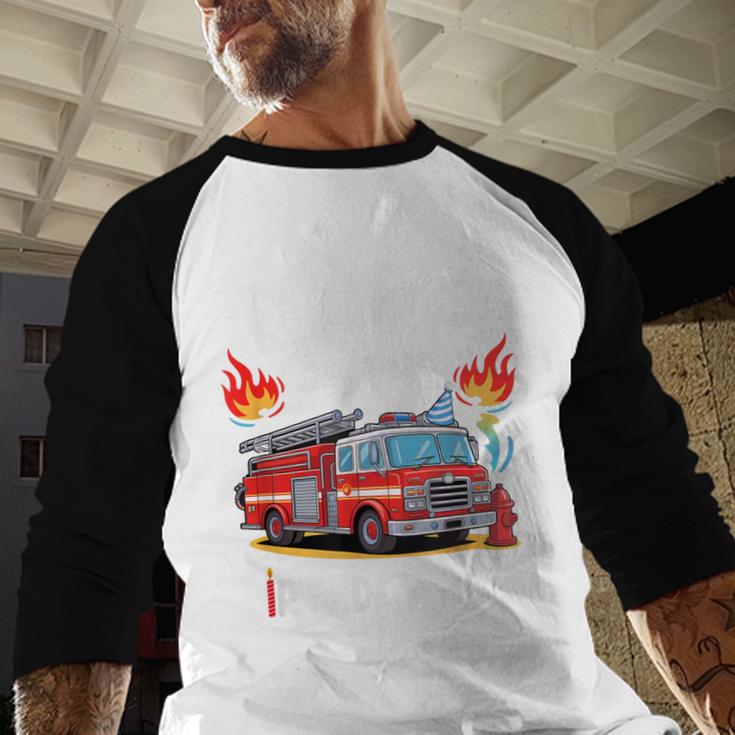 Dada Of The Birthday Boy Fire Truck Firefighter 1St Party Men Baseball Raglan Shirt